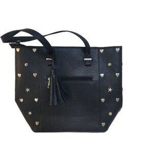 Carlos Santana Black Faux Leather Star Heart Studded Tote Bag With Tassel